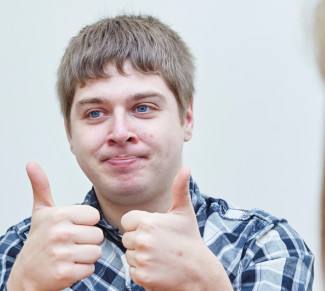 mens patient thumbs up crop